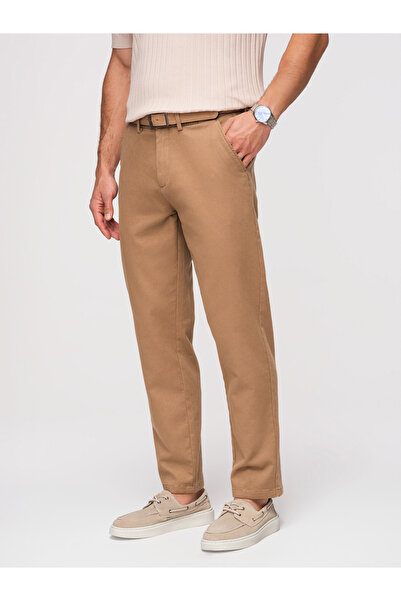 OMBRE Pánské Kalhoty společenské slim OM-PACP-0294 Coffee