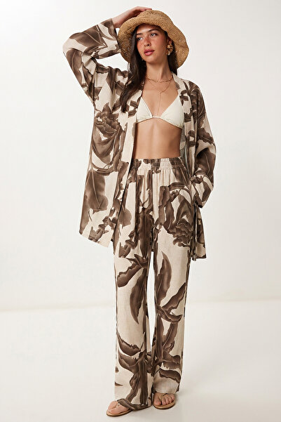 Lovelyİstanbul Σετ παντελονιών κιμονό από βισκόζη με σχέδια για το καλοκαίρι ...