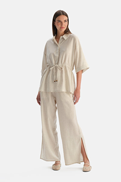 Dagi Stone Linen Lyocell Blended Slit Detailed Trousers