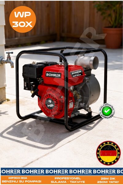 BÖHRER 7.5 HP SANTRİFÜJ BENZİNLİ SULAMA BAHÇE TARLA POMPASI MOTORU - 3 PARMAK...