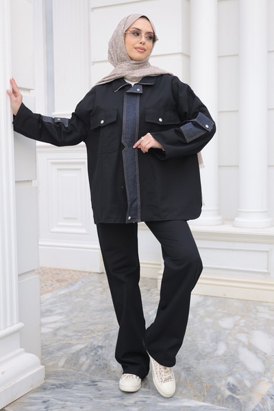 İmajButik Black Jeans Garnished Jacket Pants Suit