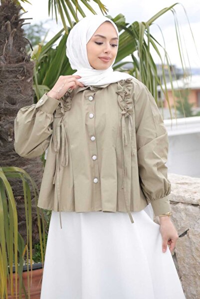 İmajButik Χακί πουκάμισο με κορδόνι στον ώμο