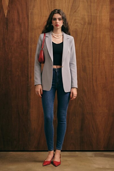 armonika Γυναικείο Σκούρο Γκρι Μπουφάν με Ένα Κουμπί ARM-20K001020