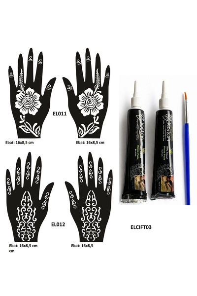 Airbrush Tattoo Hint Kınası ve Şablonla Geçici Dövme Yapma Seti Set 56