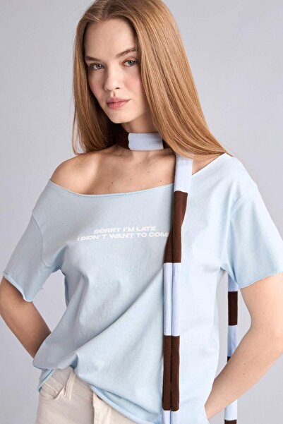 DeFacto Μπλουζάκι με κοντό μανίκι με στάμπα και λαιμόκοψη σε σχήμα βάρκας H51...