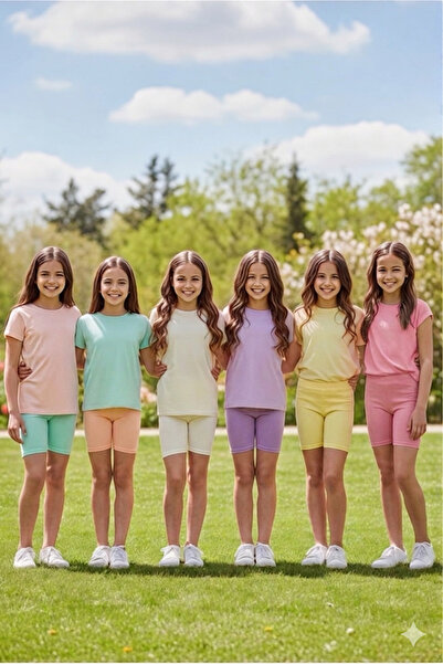 Katmirra Σετ 6 τεμαχίων Παστέλ Χρώματα Κοντά Βαμβακερά Κολάν για Κορίτσια