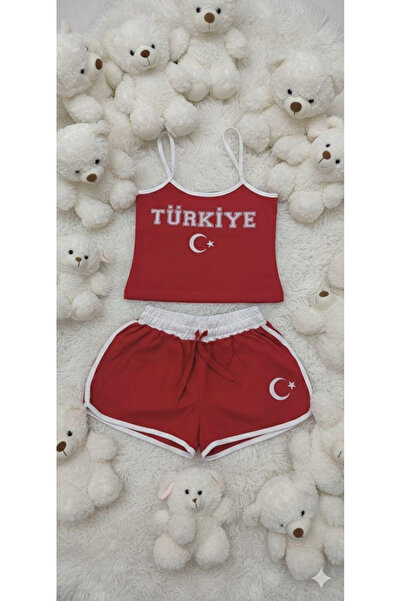 Gofeel Turkish Flag Red Crop Athlete Shorts Set