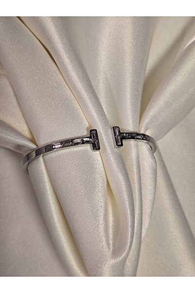 Roseliere Jewelry T Line Silver Parlak Taşlı Çelik Kelepçe Günlük Kullanım Şı...
