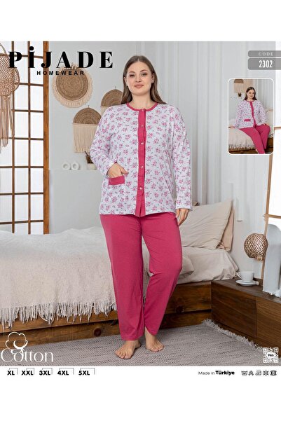 PİJADE HOMEWEAR Σετ πιτζάμες μεγάλου μεγέθους από βαμβάκι με τσέπες και φλορά...