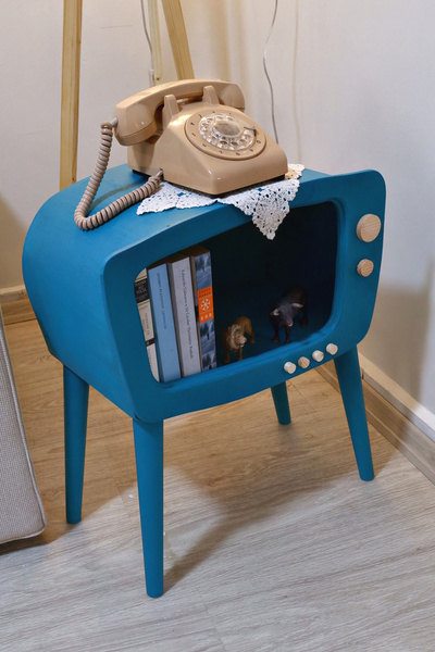 huncar Dekoratif Ahşap Sehpa Retro TV Turquoise ( Köşe Sehpa )