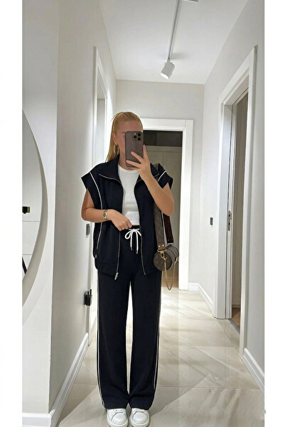 TLG TLG GİYİM Γυναικείο Σετ Παντελόνι και Γιλέκο ARABİYELİ Γιλέκο με φερμουάρ...