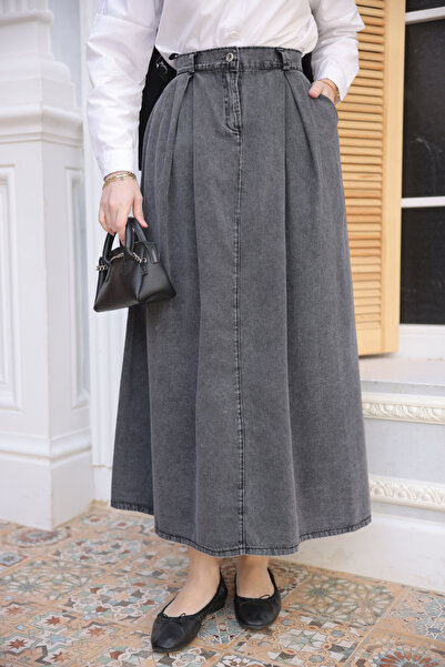 İmajButik Καπνιστή πλισέ τζιν φούστα