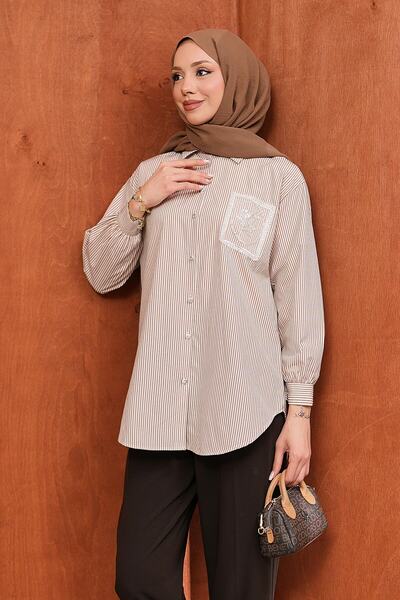 İmajButik Πουκάμισο με κουμπιά βιζόν, ριγέ και με λεπτομέρεια από πέτρα