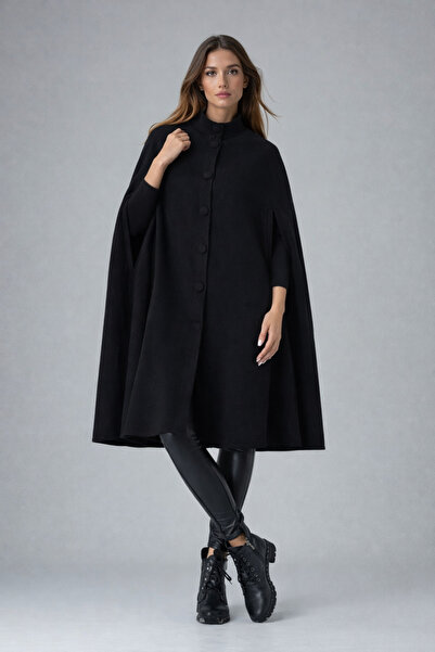 hacker Women's Casual Black Sleeveless Cashmere Coat Poncho