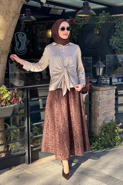 EkshiButik CLANDE Gömlek 2601-3015 Bej