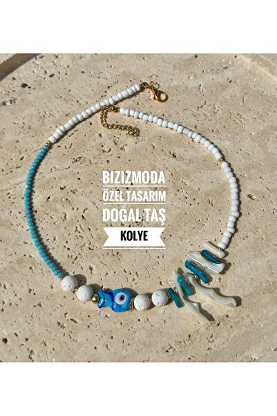 bizizmoda Handmade Special Design Glass Fish Murano Natural Stone Necklace