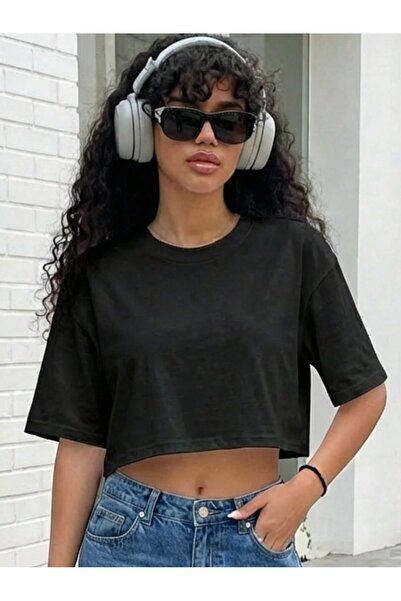 ZİYMO ΓΥΝΑΙΚΕΙΟ Oversize T-Shirt με λαιμόκοψη Crew και σχέδιο Crop