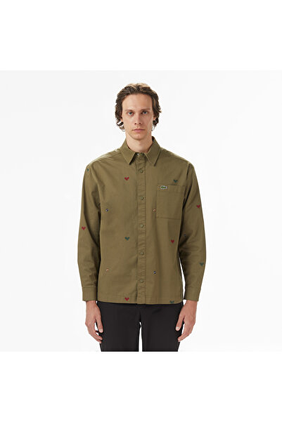 Lacoste Erkek Relaxed Fit Desenli Haki Gömlek