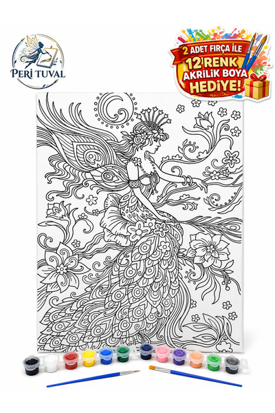 Paint Clear Peri Figürlü Boyama Tuvali 40x50 cm | 12 Renk Akrilik Boya Hediye...