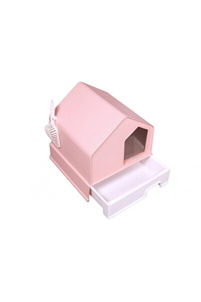 PETS HOME Lüks Villa Kapalı Kedi Tuvaleti Çekmeceli Paspaslı ve Kürekli Plast...