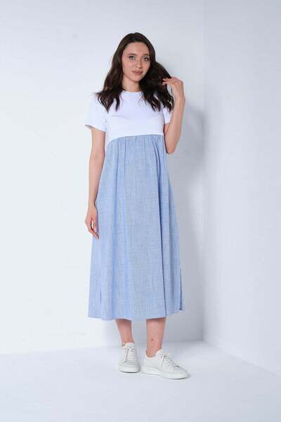 BUSA Φόρεμα εγκυμοσύνης με κοντά μανίκια, λεπτομέρεια για θηλασμό, ριγέ, μήκο...