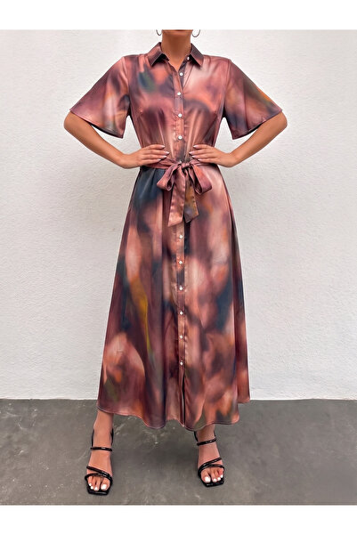 mass fashion فستان نسائي طويل من الساتان بتصميم مزخرف