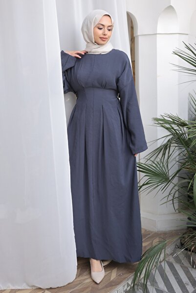 İmajButik Φόρεμα από ύφασμα Modal με ραφές και ελαστική μέση σε ανθρακί χρώμα