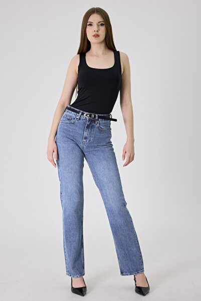 cracpot Kadın Eskitme Blue YıkamaStraight Jean Pantolon – Yüksek Bel Comfort ...