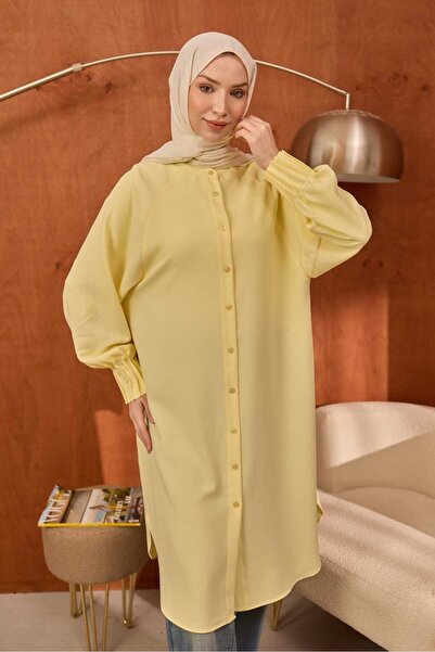 İmajButik Κίτρινο τουνίκ Linda με ριμπ μανίκια