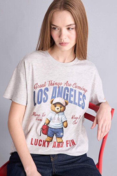 DeFacto Υπερμεγέθη μπλουζάκι με στάμπα και κοντό μανίκι H6964AX26SM