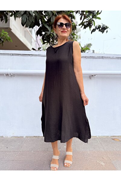 DenizEge Muslin Thick Strap Dress Black