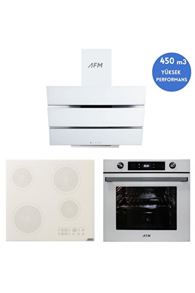 AFM tech ROLEA Vitroseramik Elektrikli Beyaz Cam Ankastre Set ( V6-05 + FM770...