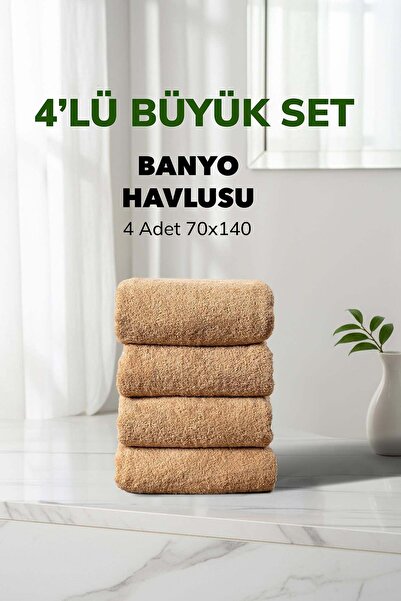 Cotto Home 4-dijelni set mekanih pamučnih peškira za kupanje u bež kariranom ...
