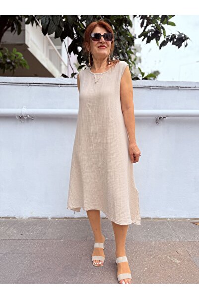 DenizEge Muslin Thick Strap Dress Beige