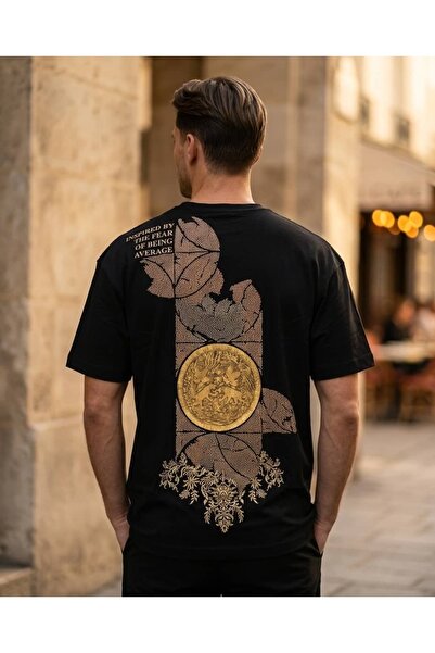 CANMODA Ανδρικό μπλουζάκι μαύρο oversize vintage με στάμπα στην πλάτη με μεντ...