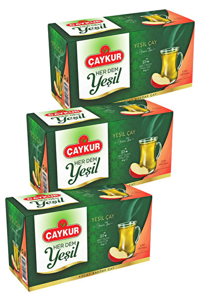 Çaykur أكياس شاي هيردم الأخضر مع التفاح 1.6 جرام، 25 قطعة، عبوة ثلاثية
