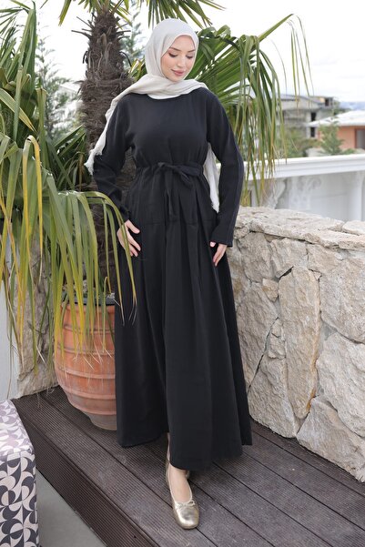 İmajButik Μαύρη μπροστινή φούστα με πιέτες και δέσιμο στη μέση, υφαντό φόρεμα...