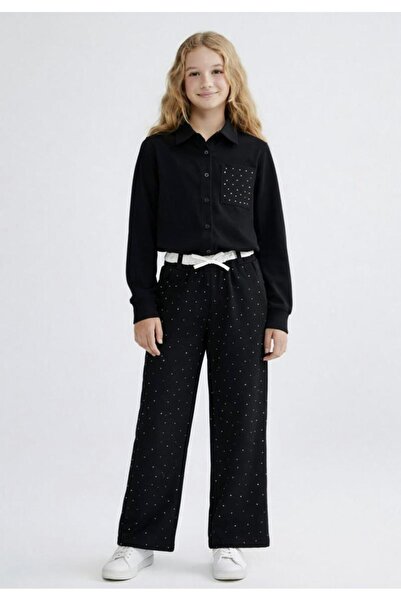 Emilakids Girls' Stone Embroidered Shirt and Pants Set
