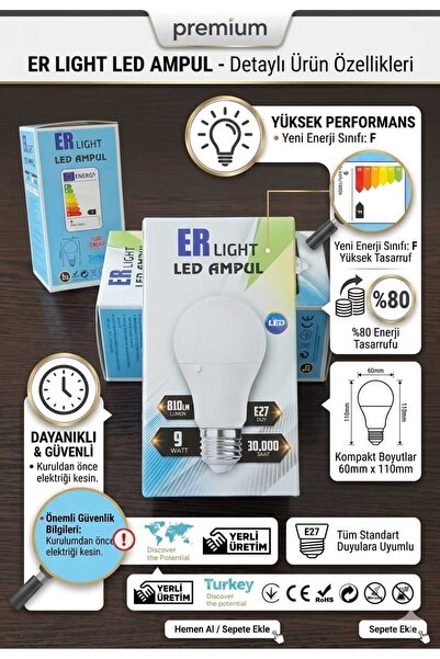 VİP AY VİP AYDINLATMA / 9W ER AMPUL 3'LÜ SET