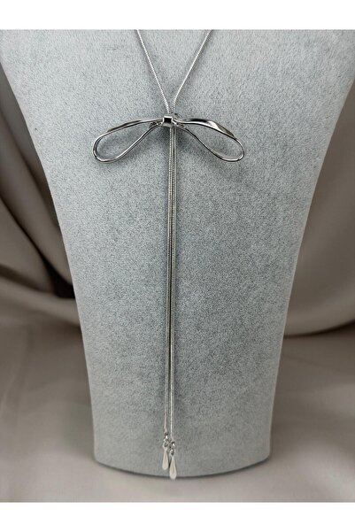 ZS Aksesuar Gold Color Modern Bow Design Long Chain Necklace Trend Elegant Wo...