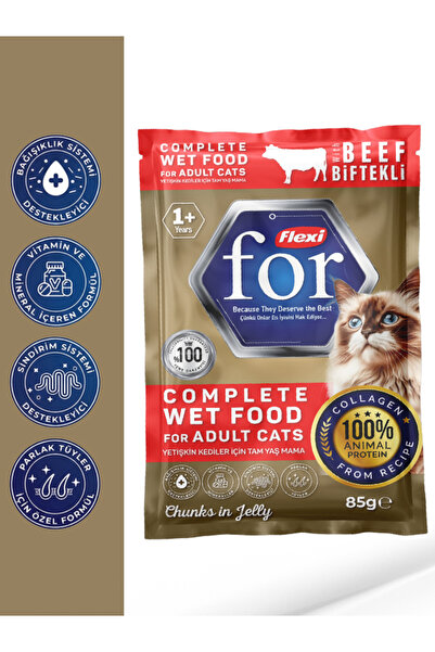 FlexiFor 100% Hayvansal Proteinli Biftekli Kedi Yaş Maması - 85 gr