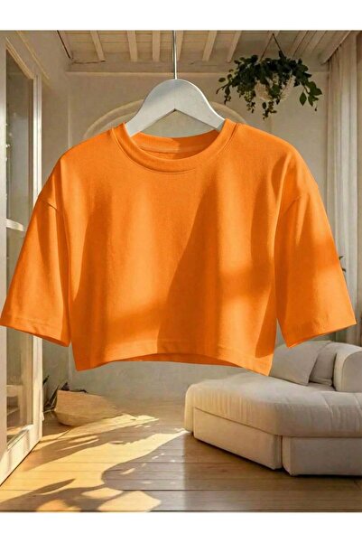 ZİYMO Women's Oversize Crew Neck Crop T-Shirt