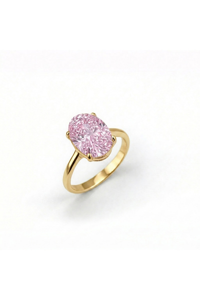 Silveranka 925 Ayar Gümüş Pembe Işıltılı Oval Kesim (Ice Cut) Taşlı Yüzük