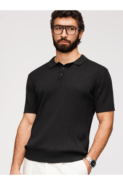 OMBRE Ανδρικό Μπλουζάκι Πόλο Slim Fit OM-POSS-0169 Μαύρο