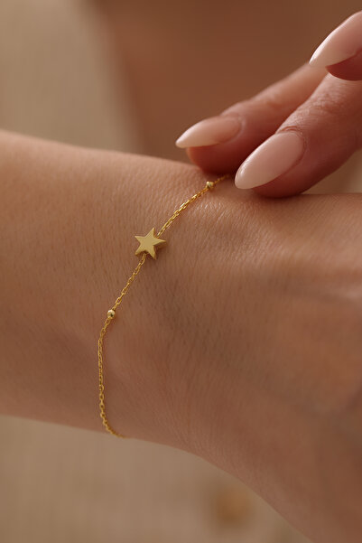 SUNSHINE 925 Ayar Gümüş ,Gold Kaplamalı Top Zincirli Yıldız Minimal Tasarım B...