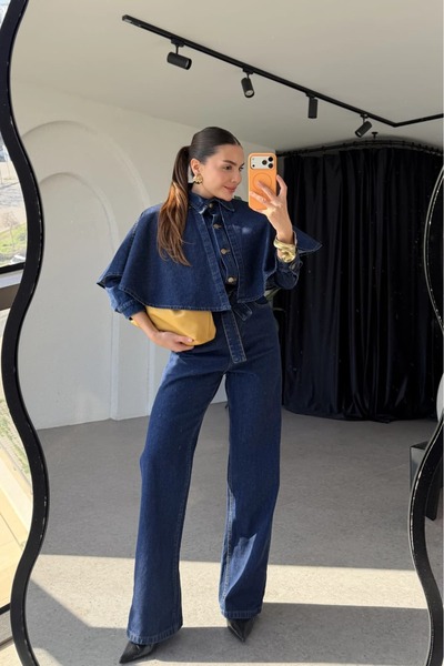 YVONNE Modüler Tak-Çıkar Yaka Detaylı Denim Tulum
