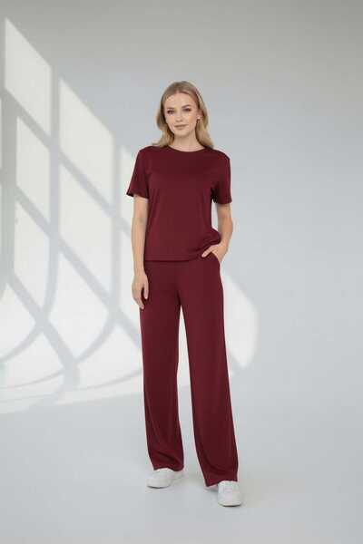 SKYMOOD New Season Top-Bottom (T-Shirt-Sweatpants) 2-Piece Set - (Plum)