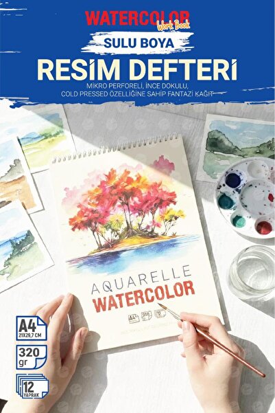 TUĞSET Aquarelle Watercolor Suluboya Resim Defteri 320gr (Akrilik,Guaj,Karakalem,Sketch,Marker Uyumlu