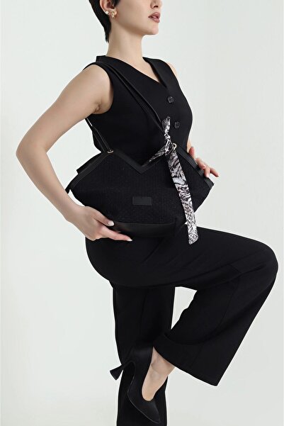 Zealous Γυναικεία τσάντα ώμου με ψάθινο φερμουάρ με λεπτομέρεια κασκόλ