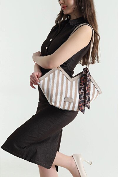 Zealous Γυναικεία τσάντα ώμου με ψάθινο φερμουάρ με λεπτομέρεια κασκόλ